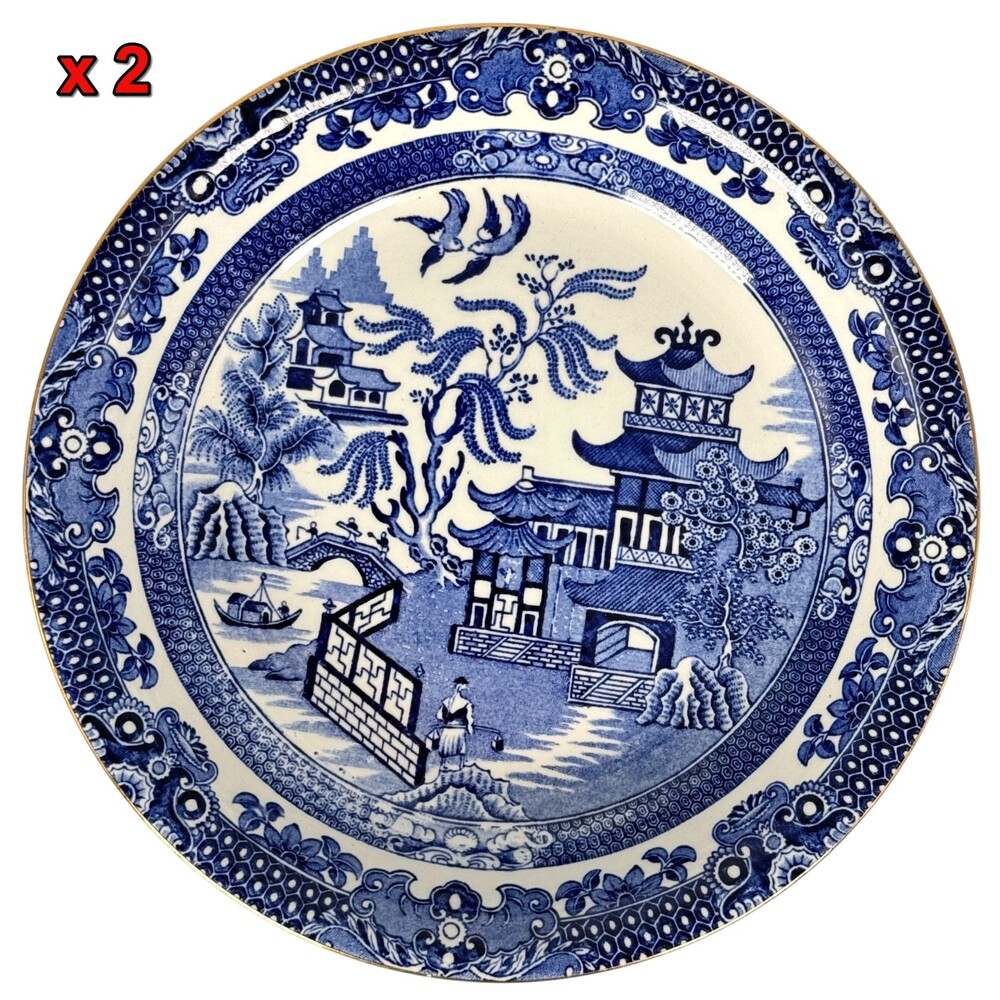 2 Burleigh Ware Blue Willow Soup Pasta Bowl Dinnerware Tableware England 7.75"